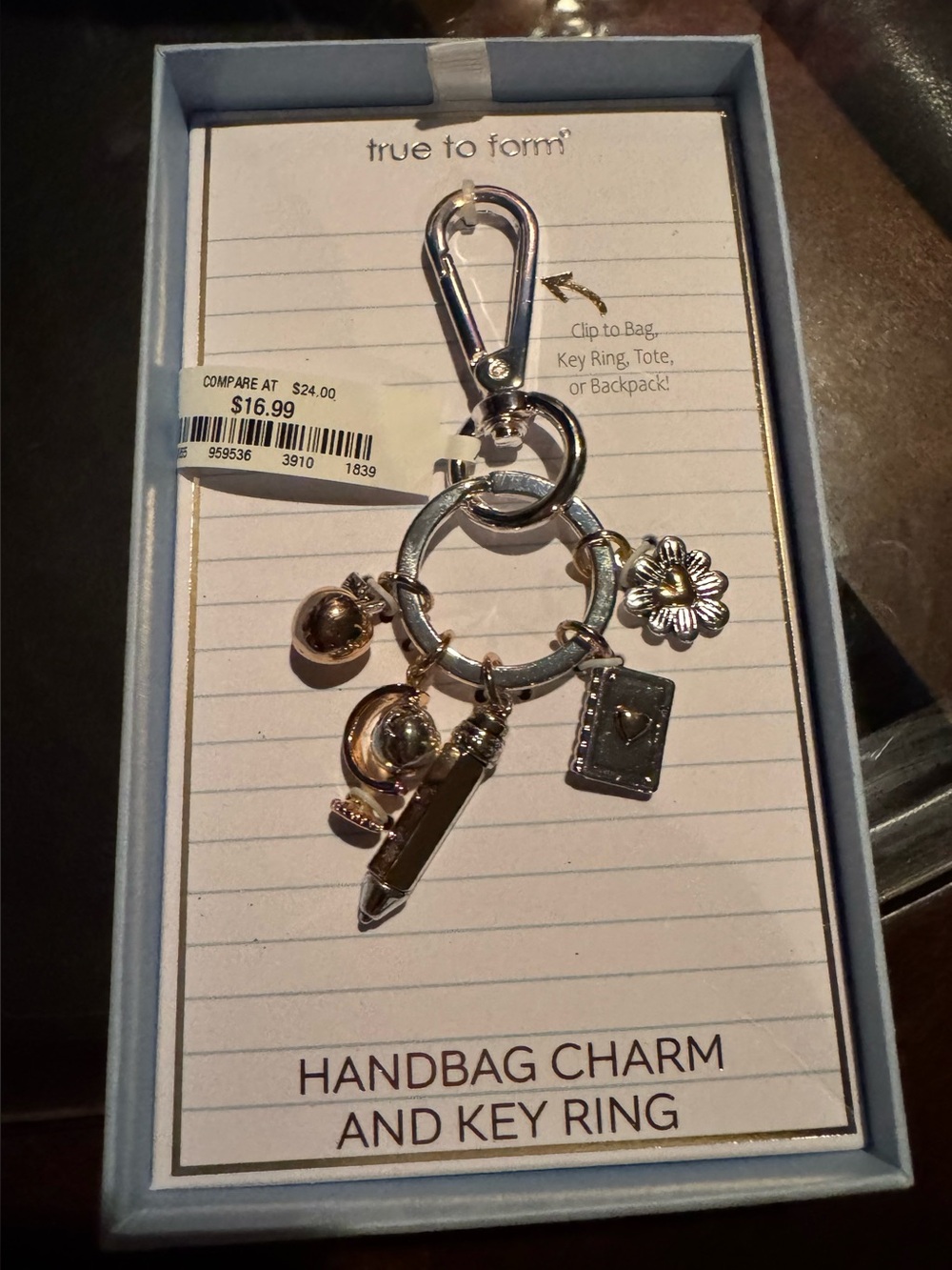 BNWT True to Form Silver Handbag Charm & Key Ring - Teacher Multi Charm